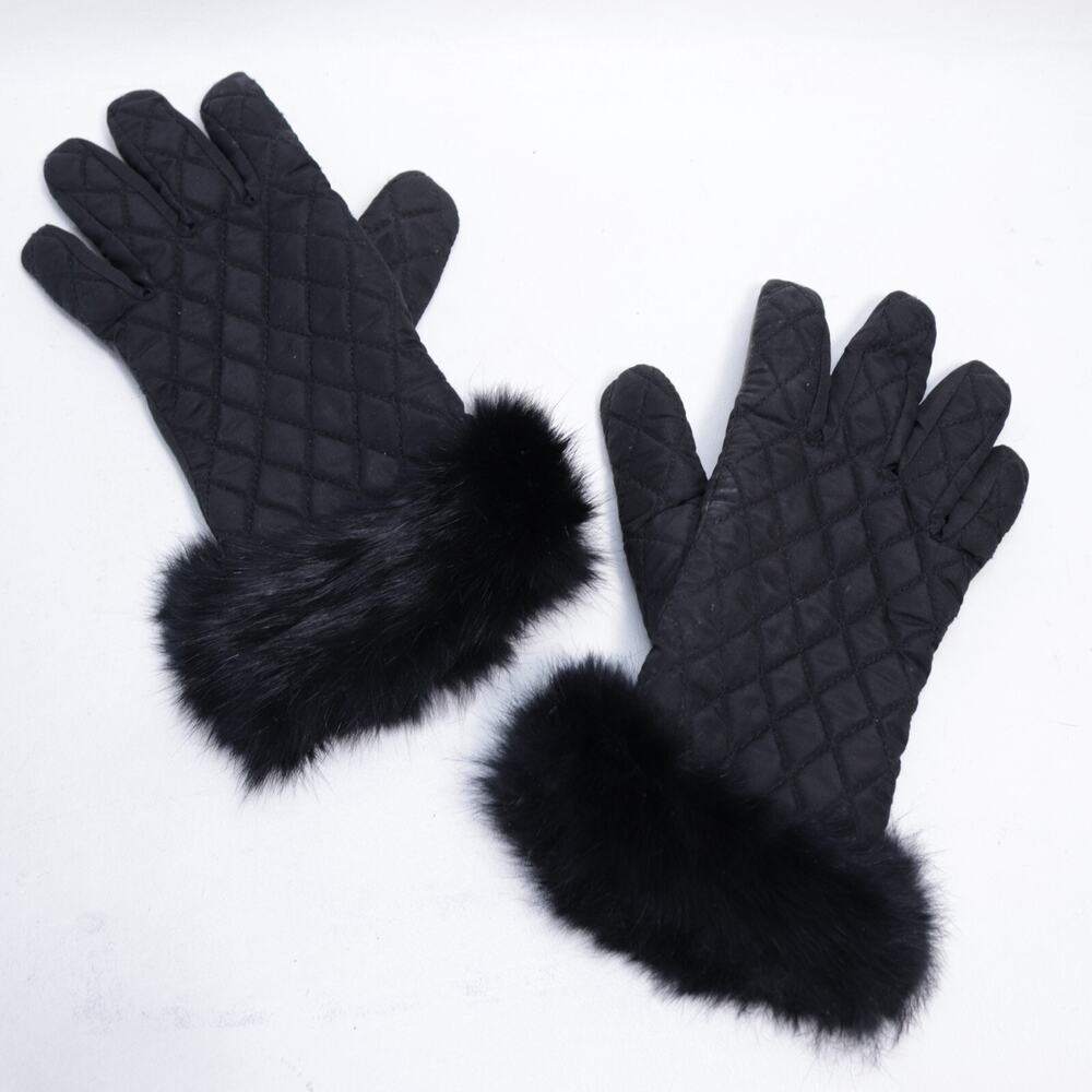 Preston & York Gloves Women S Black Quilted Fur Trim Cuffs Gloves Lined